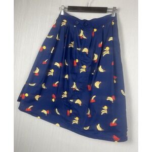 Womens M Navy Skirt Banana Watermelon Fruit Print A-Line Midi Summer Kidcore